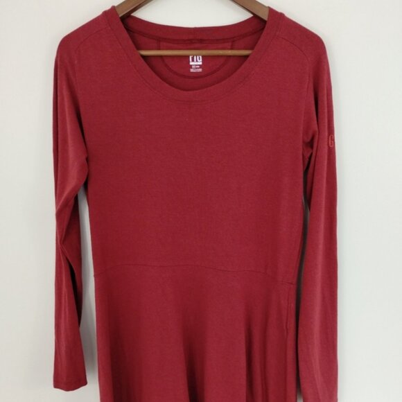 FIG Safari Travel Dress Large Red Bamboo Blend Long Sleeve Comfy Fitted - Picture 2 of 8